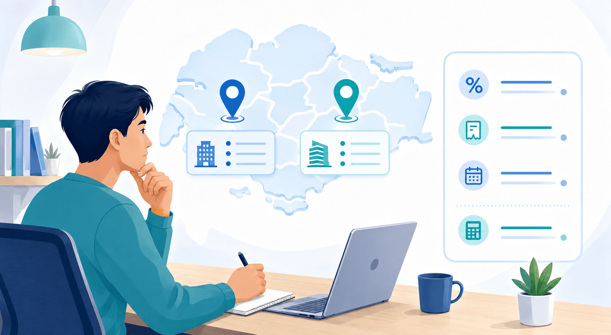 Borrower comparing two registered lender locations and a written loan repayment schedule.