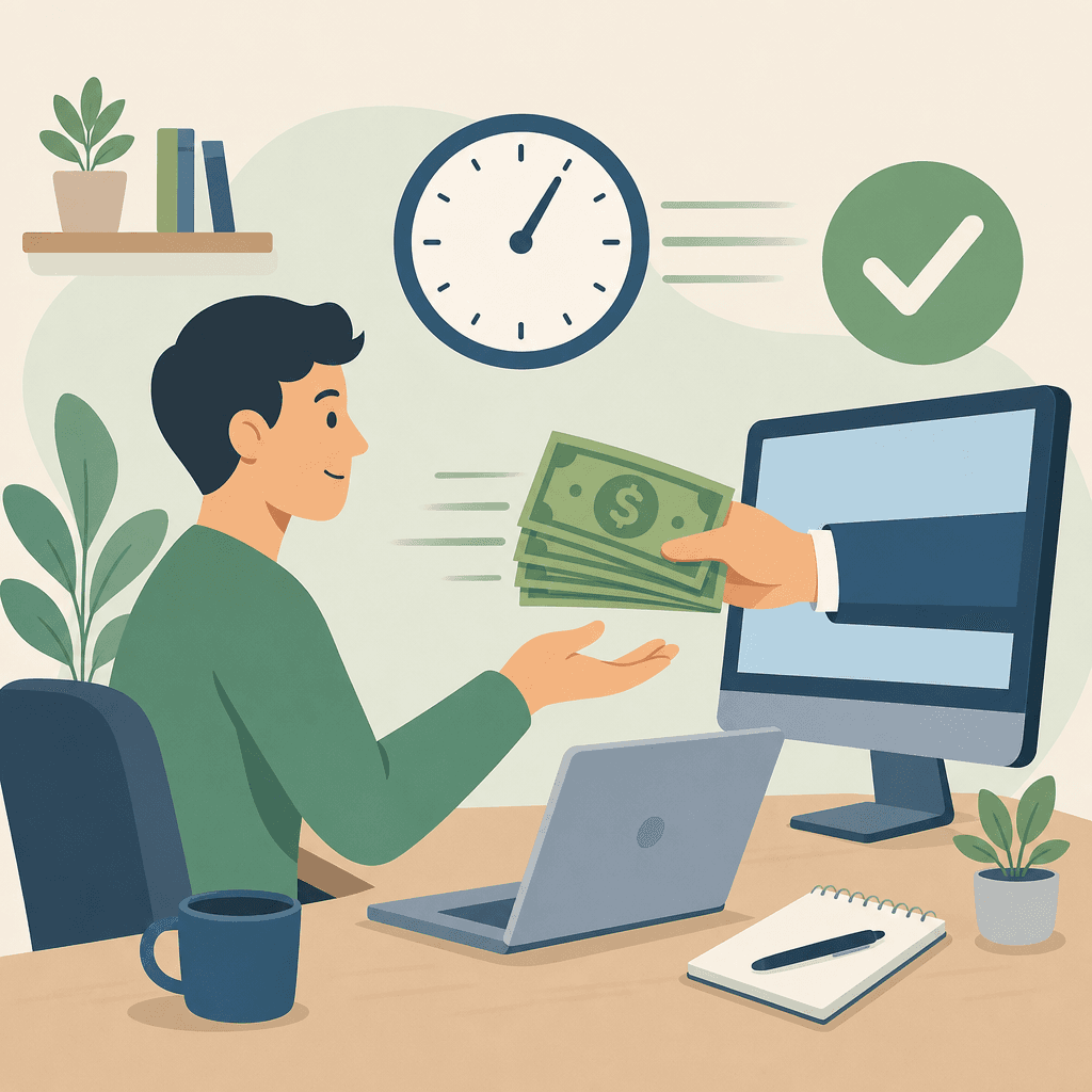 Fast cash loan approval illustration — speed and convenience